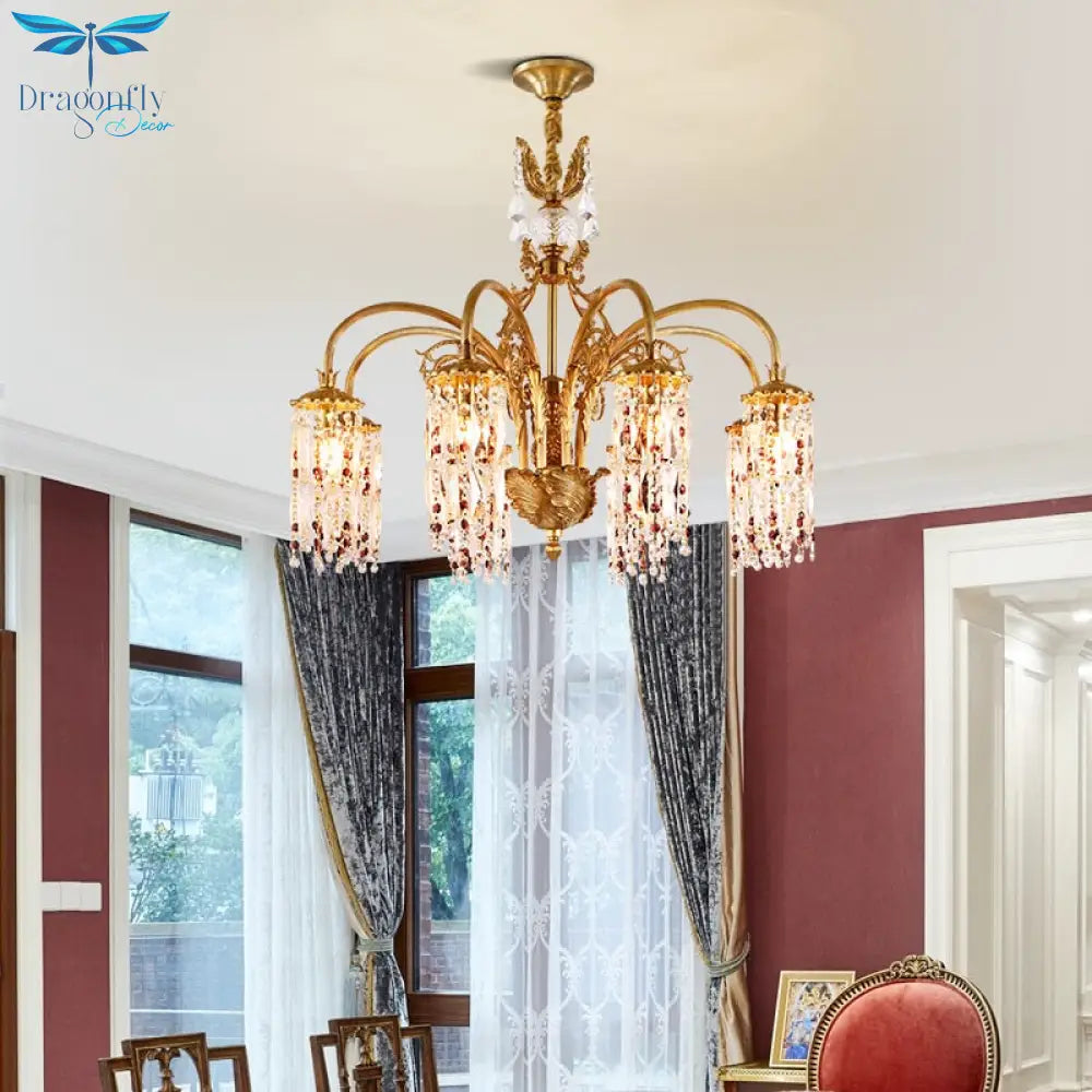 European Style Solid Brass Lamp Suspension Led Light Fixtures Crystal Hanging Mid Century Dining