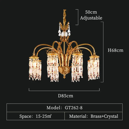 European Style Solid Brass Lamp Suspension Led Light Fixtures Crystal Hanging Mid Century Dining