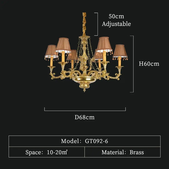 Fabric Lampshade Brass Lamp Ceiling Lights Modern Pendant For Living Room American Chandelier