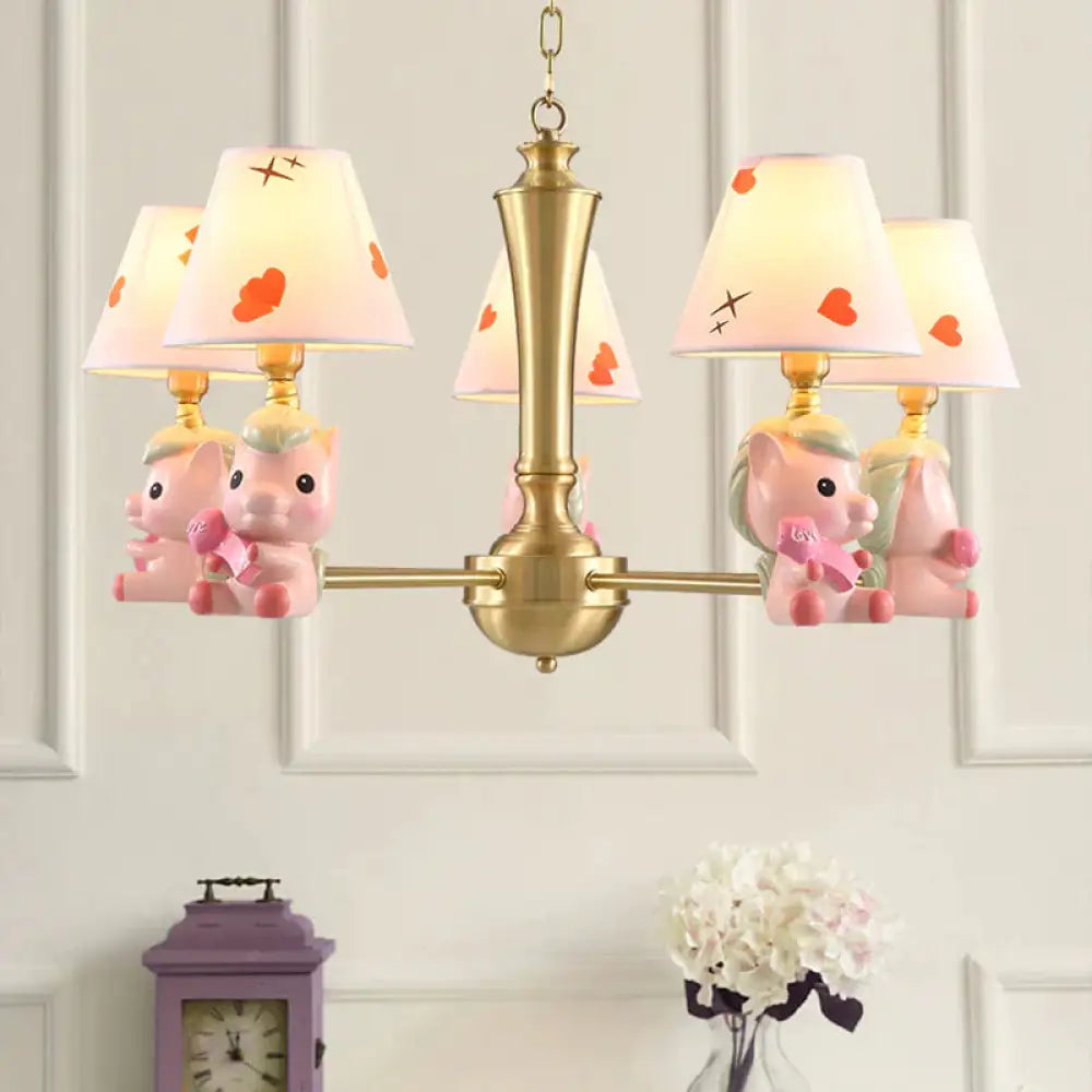 Fabric Tapered Shade Hanging Ceiling Lamp Nordic Light Fixtures For Bedroom 5 / Pink