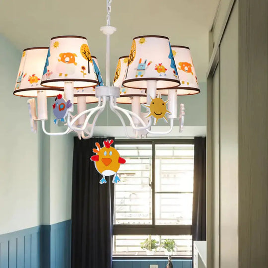 Fabric Tapered Shade Hanging Lights Cartoon Ceiling Lamp In White For Bedroom 6 /