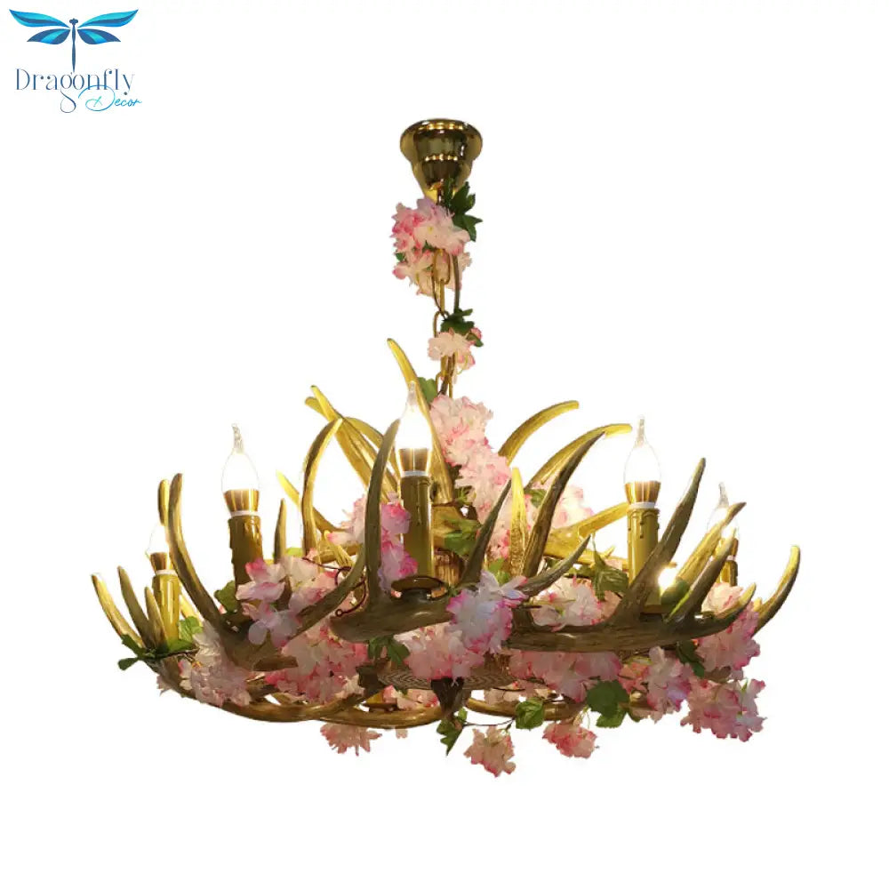 Faith - Pink Cherry Blossom Antler Resin Chandelier With Led Lights