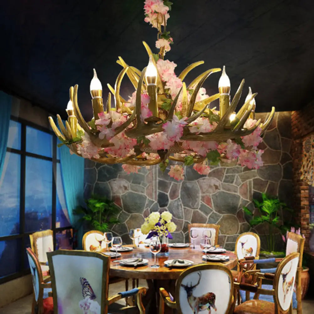 Faith - Pink Cherry Blossom Antler Resin Chandelier With Led Lights