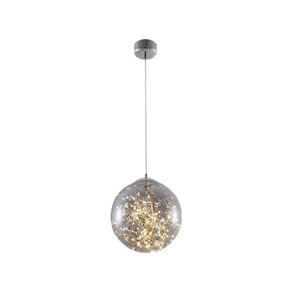 Fanny - Minimal Ball Pendant Light Led Glass Down Lighting With Inside Glowing String Smoke Gray /
