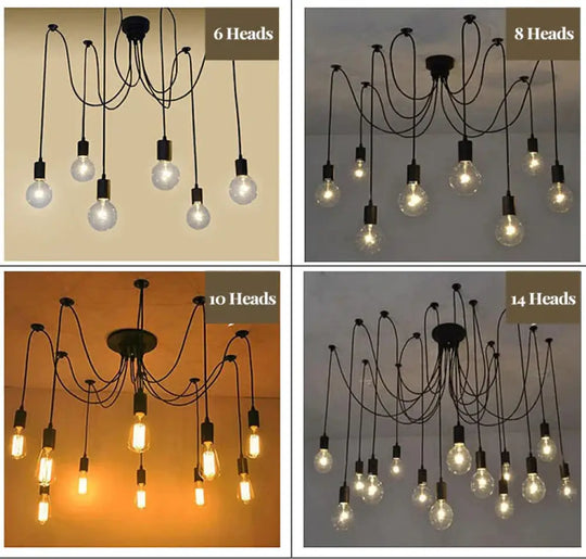 Farmhouse Chandeliers Edison Light Bulb Pendant Lights Rustic Fixtures 6 / Black Color (No Bulbs)