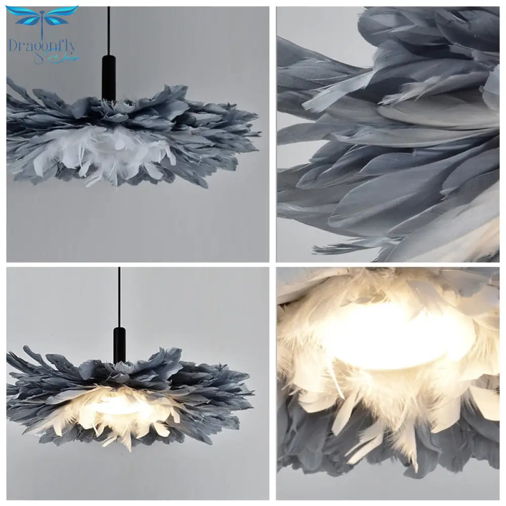 Feather Chandelier Nordic Ins Style Suspension Light Design Warm Art Modeling Children Lamp Kitchen