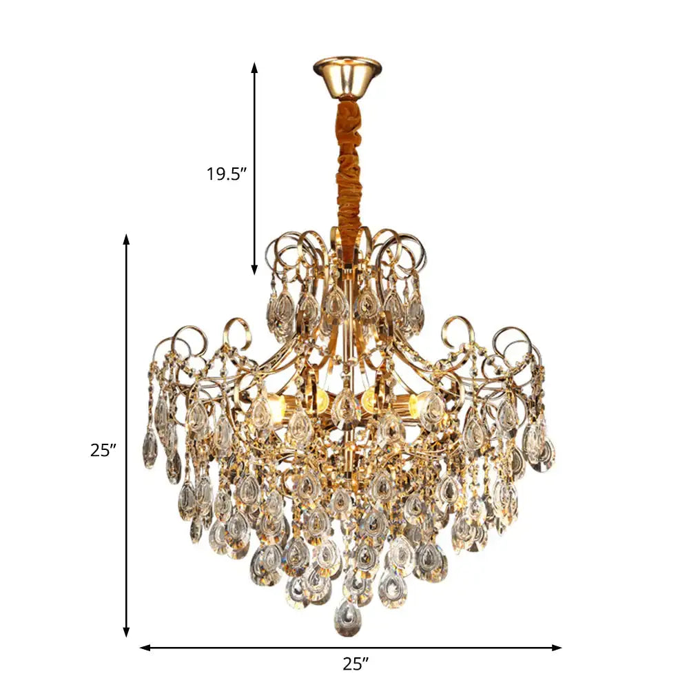 Flared Ceiling Light Fixture Postmodern Metal 5 Lights Gold Chandelier With Teardrop Crystal Accent
