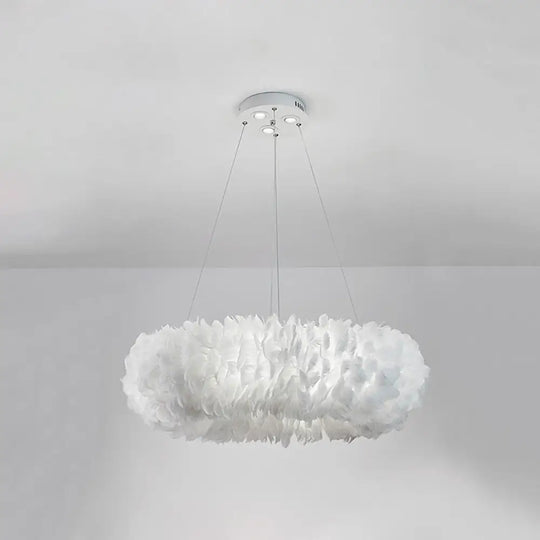 Florine - White Doughnut Feather Chandelier Pendant Lamp / 19.5