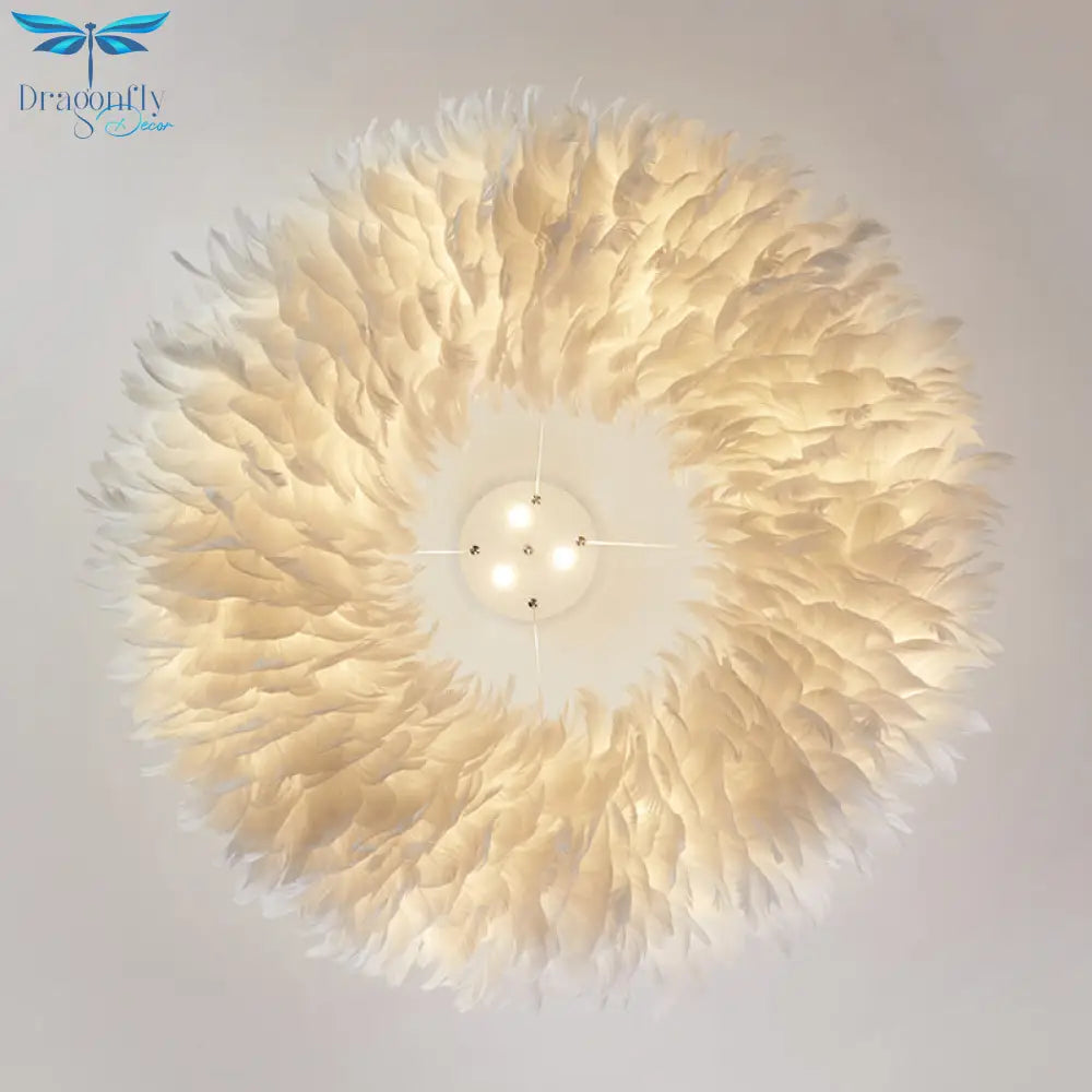 Florine - White Doughnut Feather Chandelier Pendant Lamp