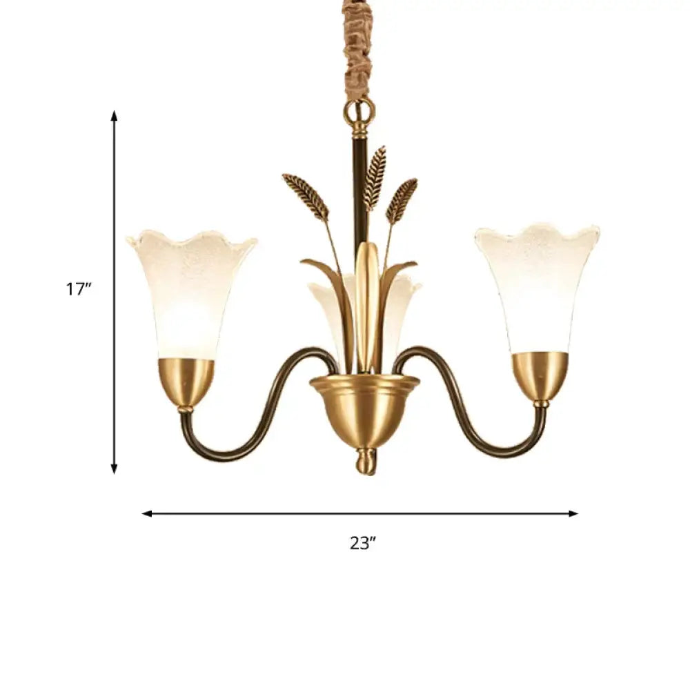 Flower Shape Metal Chandelier Lighting Traditional 3 Light Dining Room Pendant In Brass