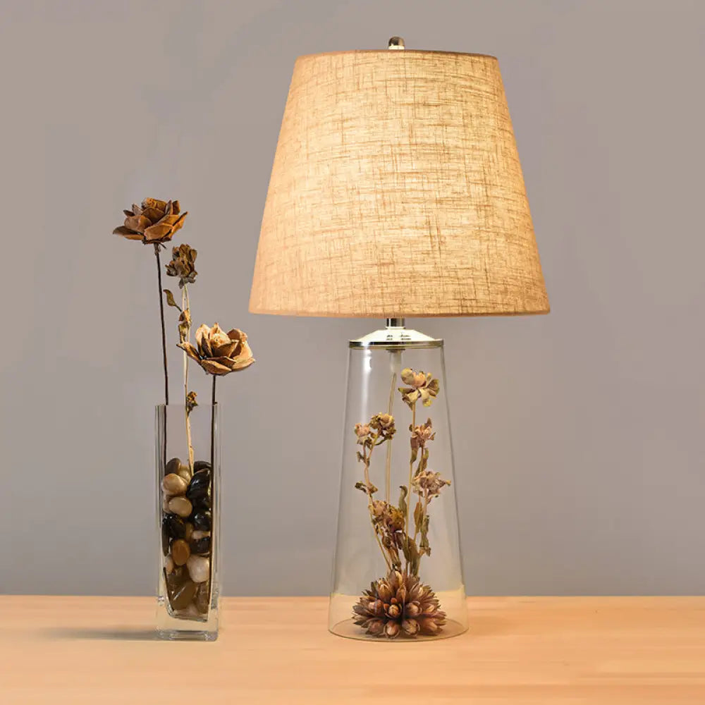 Françoise - Clear Waterdrop Glass Table Light With Dried Flower Decor Flaxen / Bottle