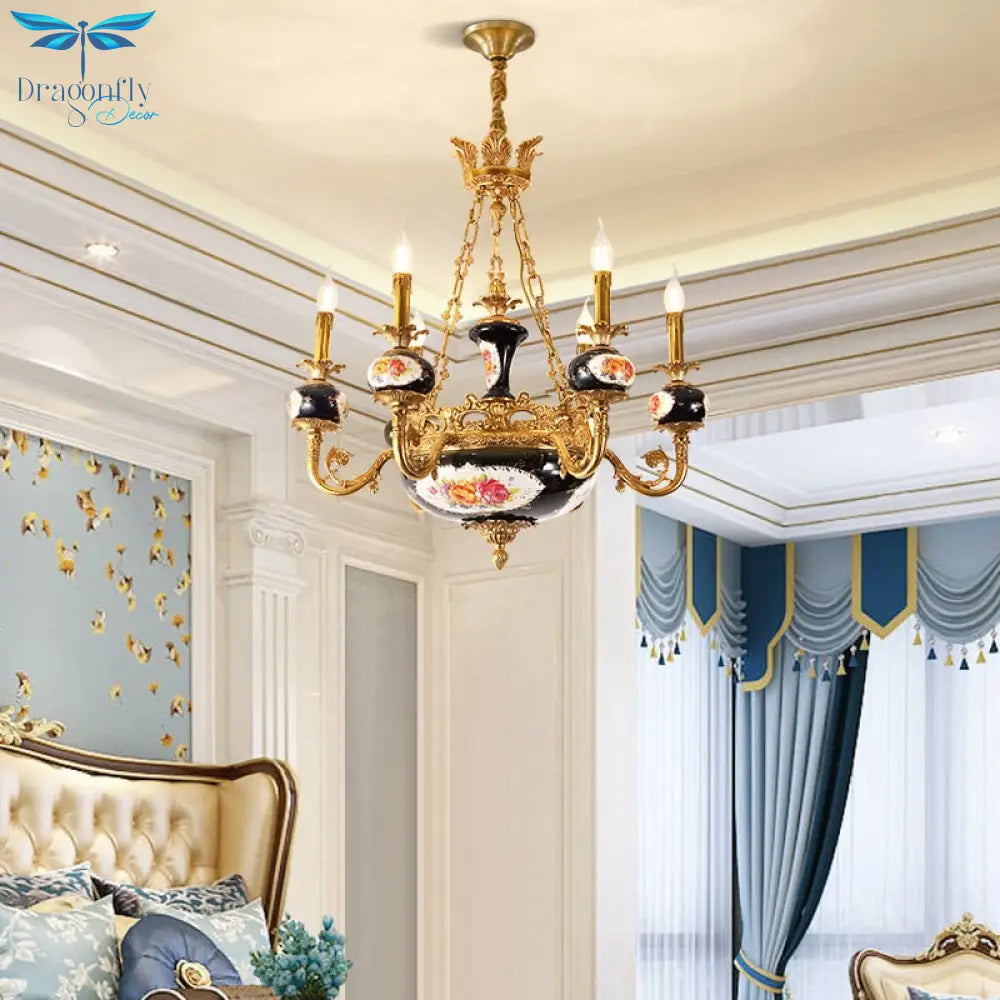 French Classical Style Full Copper Chandelier Hotel Villa Hall Luxury Exquisite Black Classic