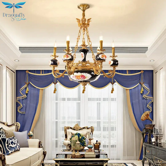 French Classical Style Full Copper Chandelier Hotel Villa Hall Luxury Exquisite Black Classic