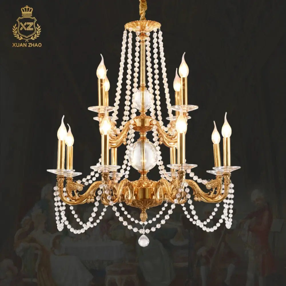 French Crystal Copper Chandelier Villa Duplex Lamp Luxury Dining Room A15Lights D96 H75Cm Chandelier