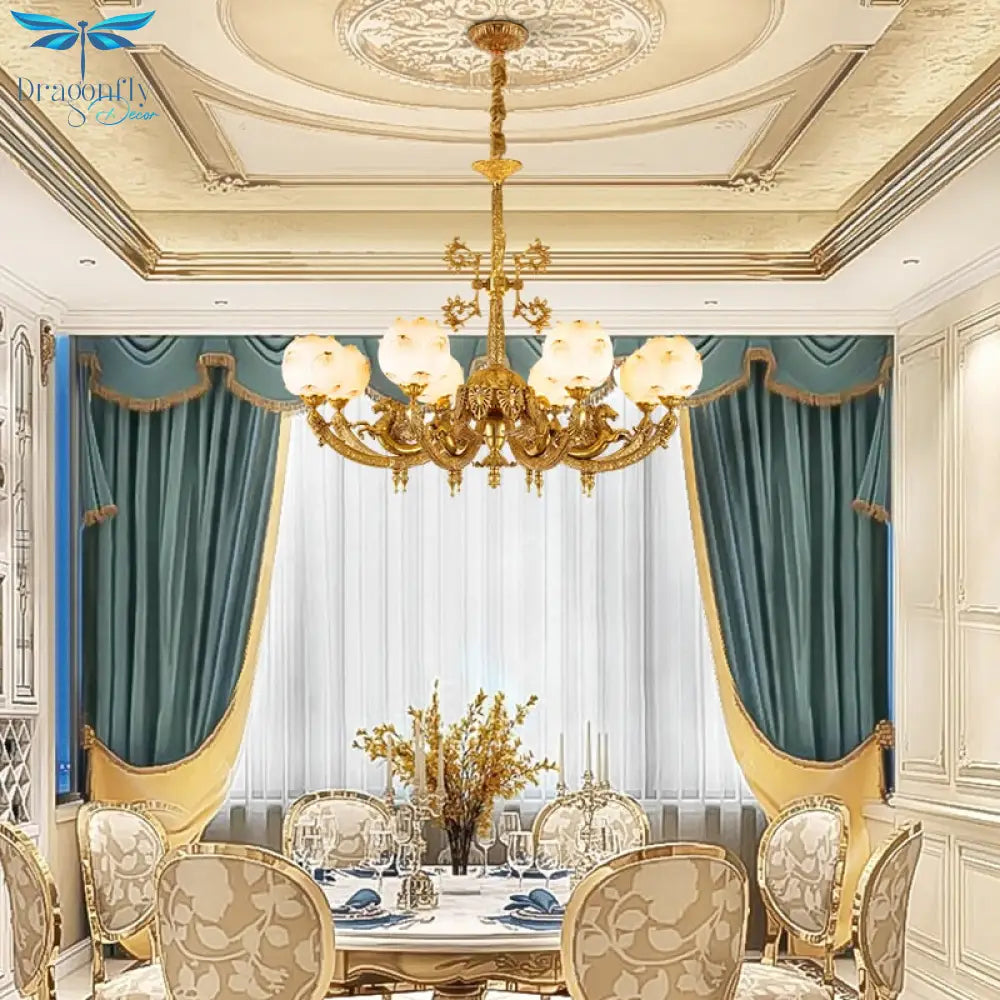 French Full Copper Chandelier Vintage Luxury Hotel Hall Bedroom Study High-End Lamp Chandelier