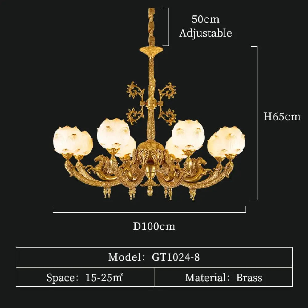 French Full Copper Chandelier Vintage Luxury Hotel Hall Bedroom Study High-End Lamp 8Lights D100