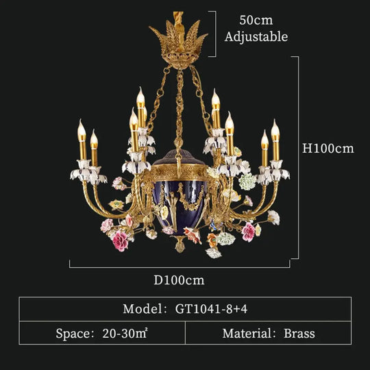 French Mid Century Large Ceramic Classic Luxury Luster Chandelier 12Lights D100 H100Cm Chandelier