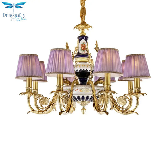 French Vintage Style Full Copper Chandelier Hand - Painted Ceramic Pattern Creative Villa Hotel