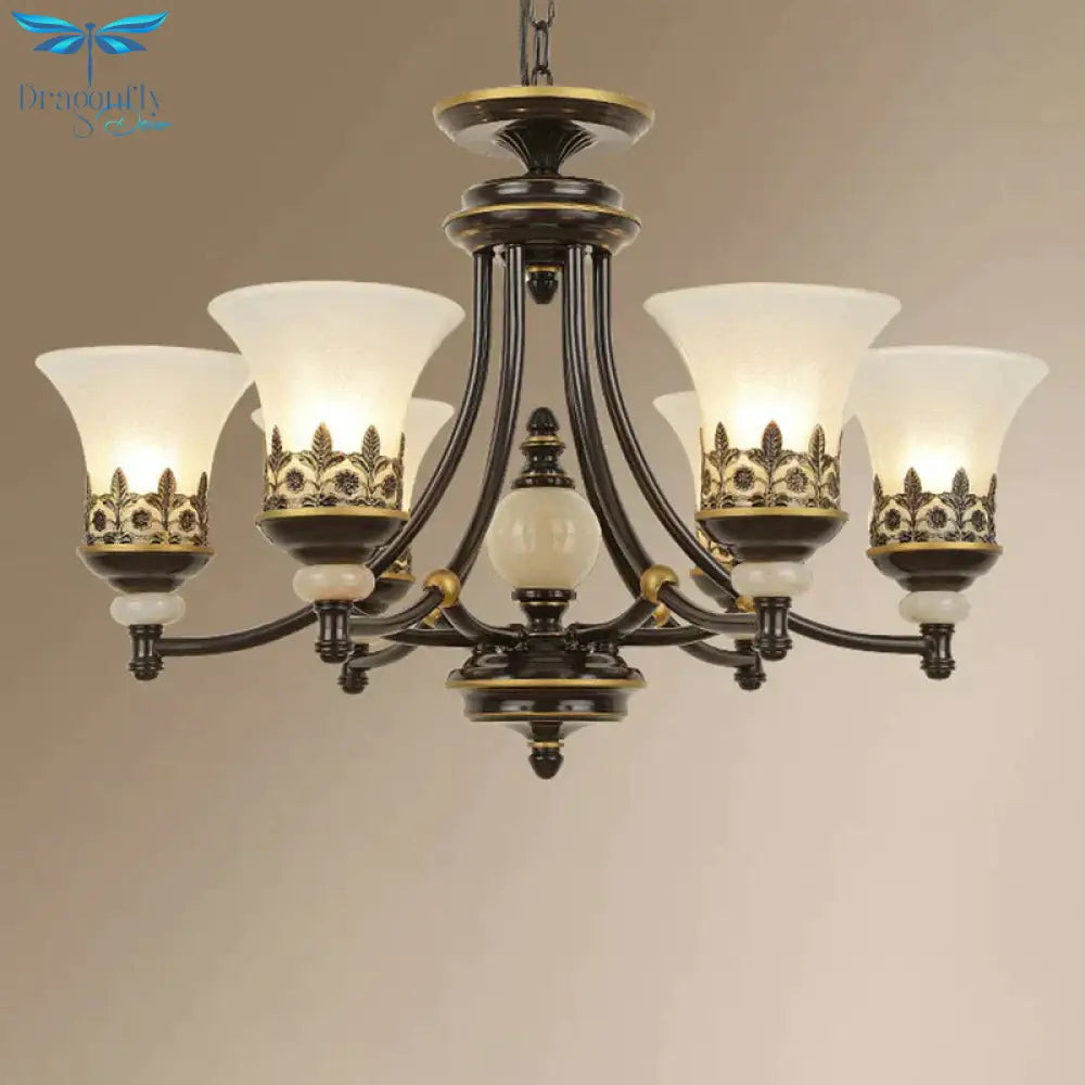 Frosted Glass Rustic Ceiling Chandelier In Brown For Dining Room