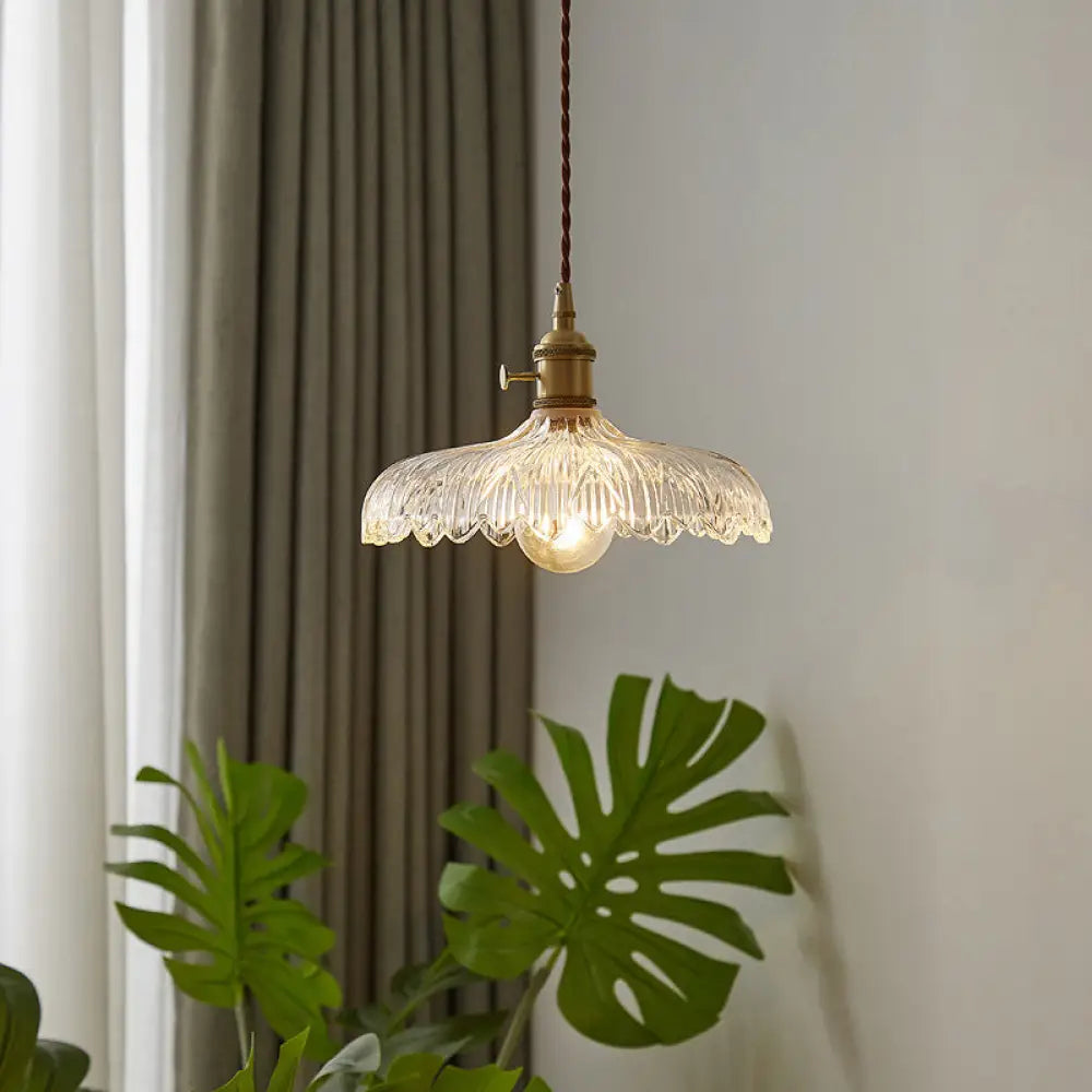 Gabriella - Scalloped Edge Ceiling Light Clear Glass Pendant For Restaurants / 10