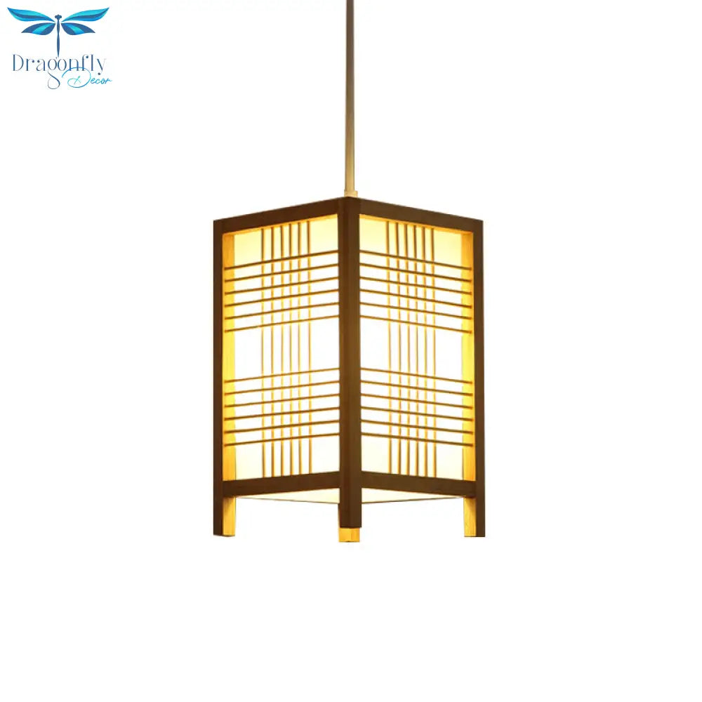 Gacrux - 6/8.5 Wide Wooden Square Hanging Lantern Light Japanese 1 - Light Natural Wood Pendant