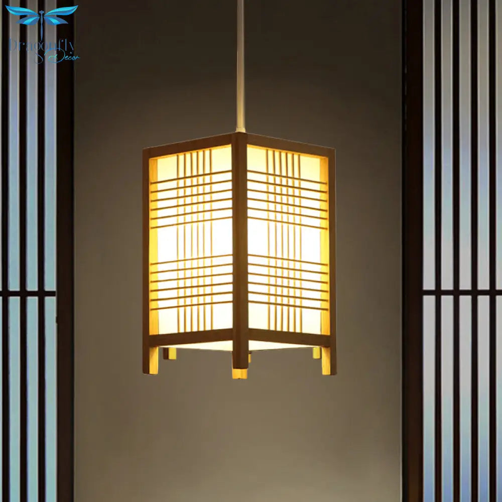 Gacrux - 6/8.5 Wide Wooden Square Hanging Lantern Light Japanese 1 - Light Natural Wood Pendant
