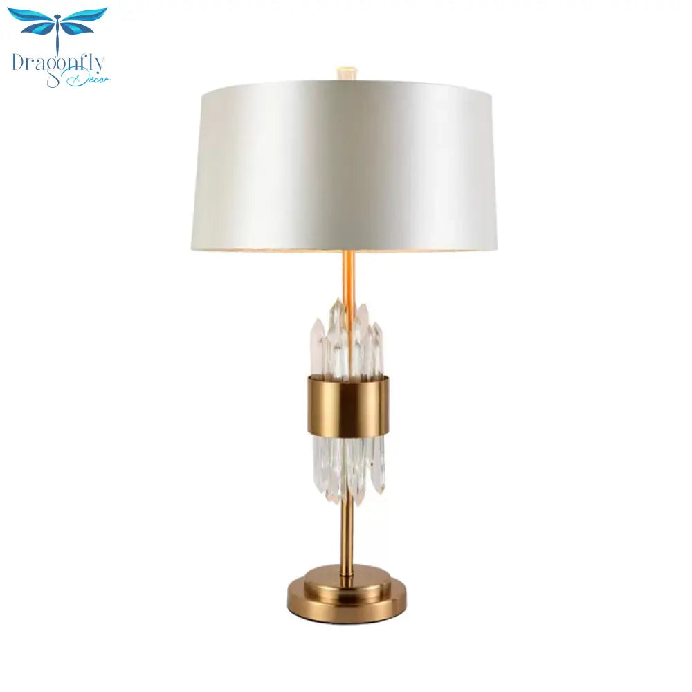 Gaia - Postmodern 1 Head Living Room Table Light White - Brass Nightstand Lamp With Round Fabric