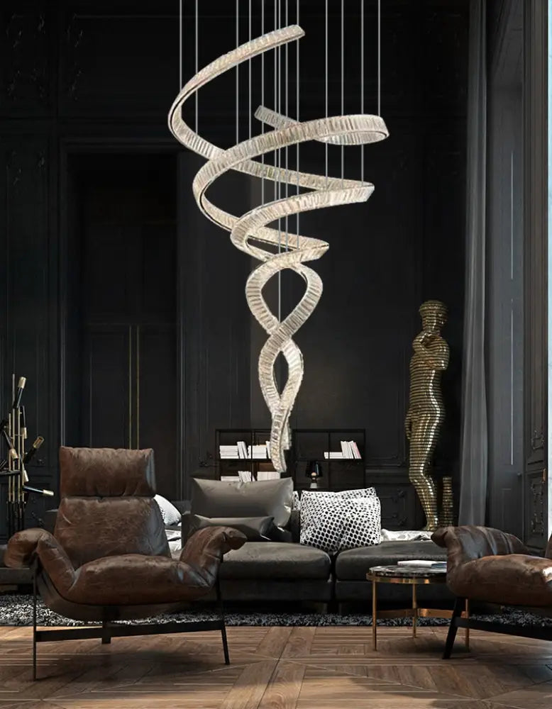 Galactic Radiance: Modern Led Luxurious Crystal Pendant Chandelier - An Artistic Staircase Duplex
