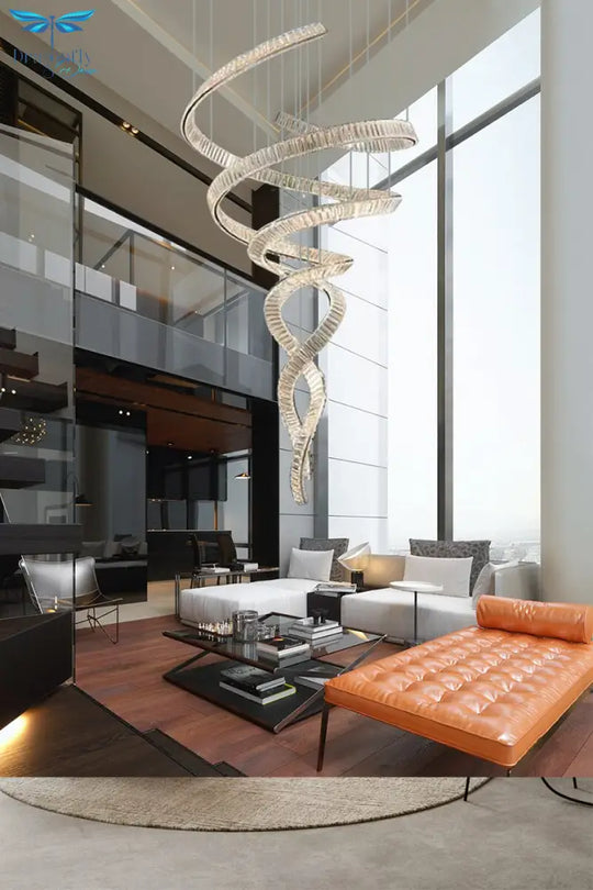 Galactic Radiance: Modern Led Luxurious Crystal Pendant Chandelier - An Artistic Staircase Duplex