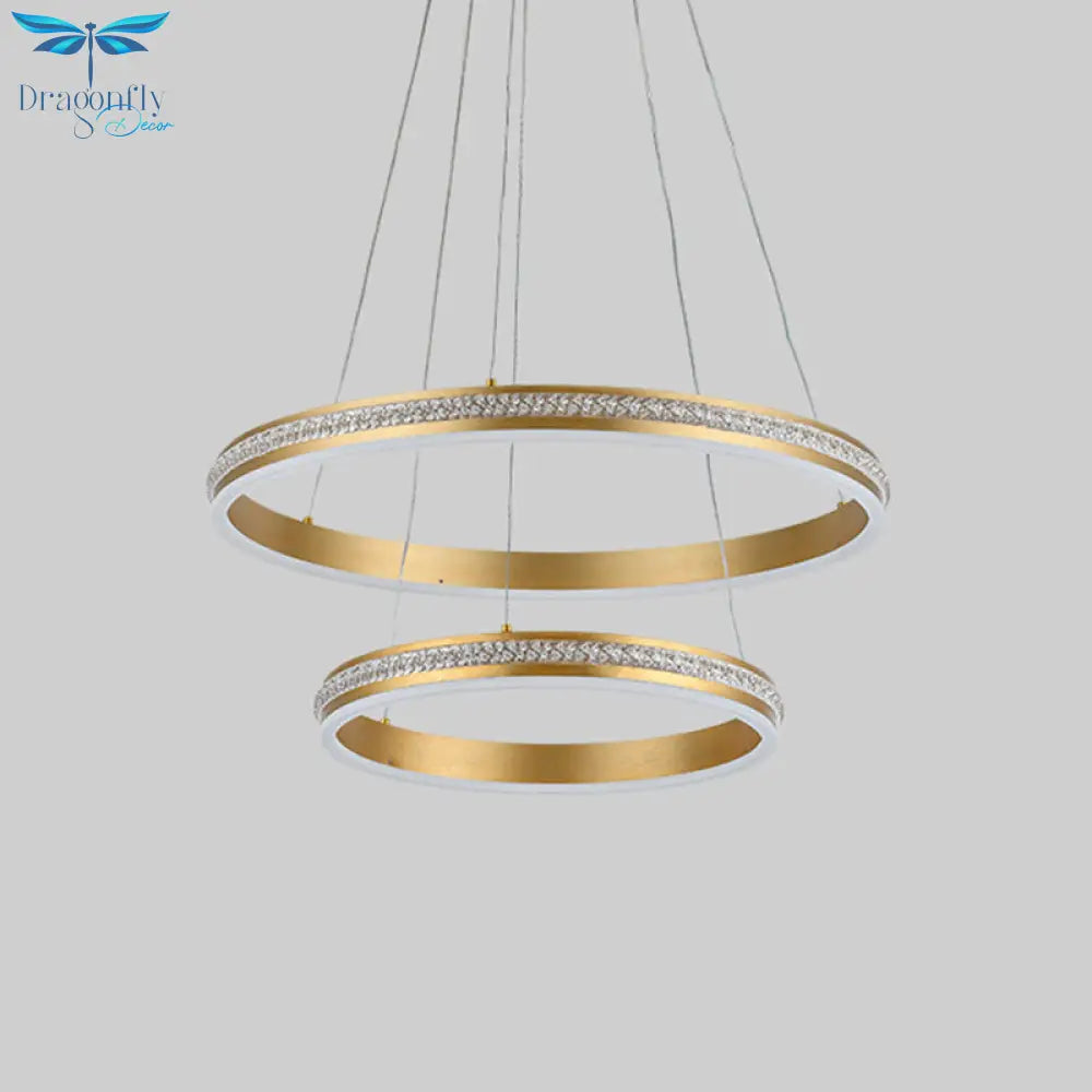 Gianfar - 16 + 24 2 - Tiered Gold Led Chandelier With Diamond Stripes Shade