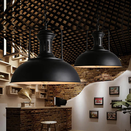 Ginevra - Black Iron Farmhouse Pendant Lighting Fixture With Vented Socket Black - White / Small
