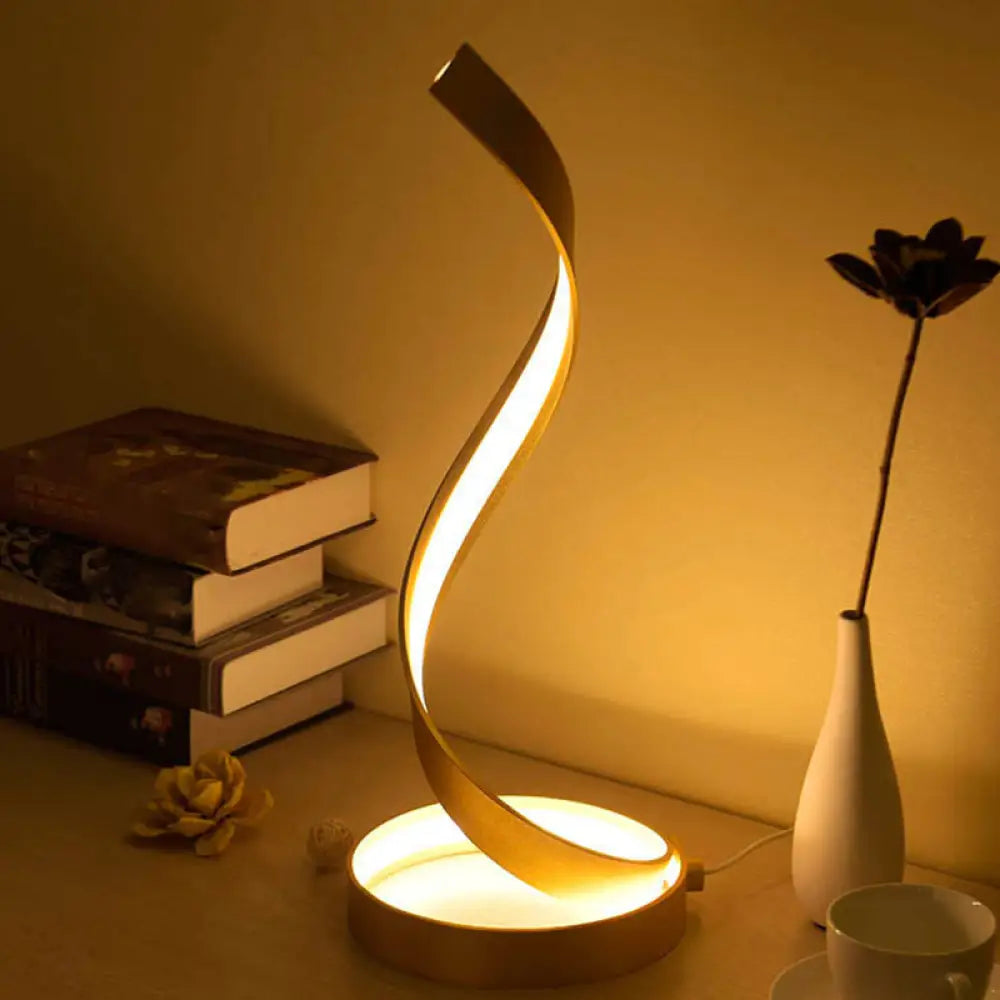 Giulia - Gold Metallic Led Spiral Ribbon Bedroom Night Table Light