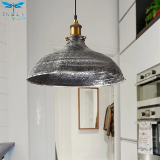Giulia - Vintage Silver Gray 1 Bulb Pendant Lamp Antique Style Metal Bowl Shade Hanging Light With