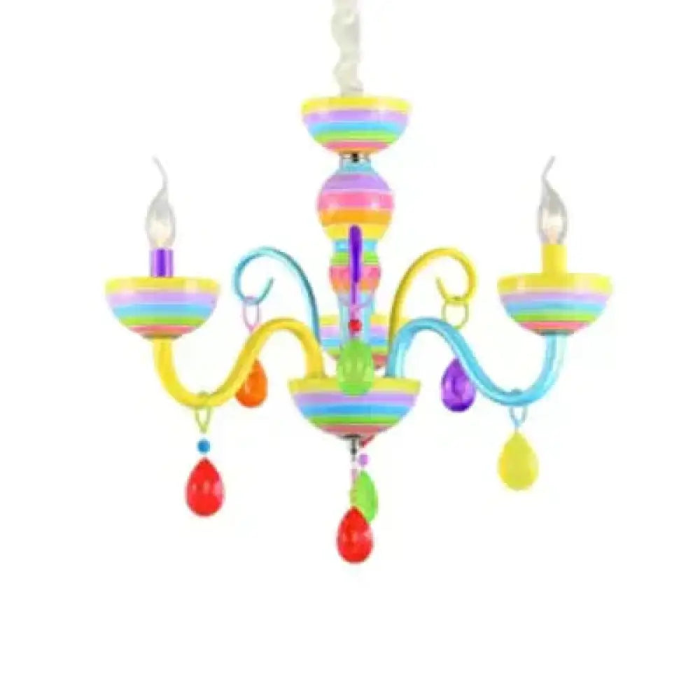 Glass Candle Pendant Light With Crystal Pretty Multi - Colored Chandelier For Kindergarten 3 / Blue