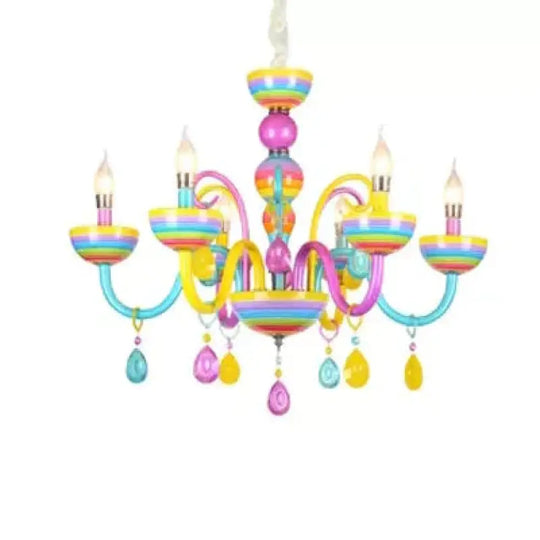 Glass Candle Pendant Light With Crystal Pretty Multi - Colored Chandelier For Kindergarten 5 / Blue