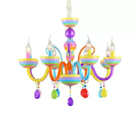 Glass Candle Pendant Light With Crystal Pretty Multi - Colored Chandelier For Kindergarten 6 / Blue