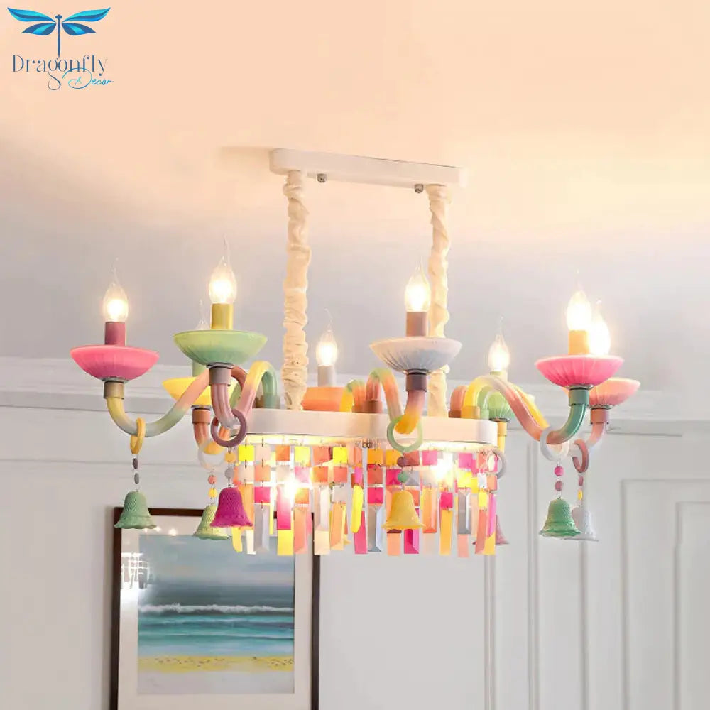 Glass Candle Suspension Light With Little Bell Kid Bedroom Kids Modern Colorful Chandelier