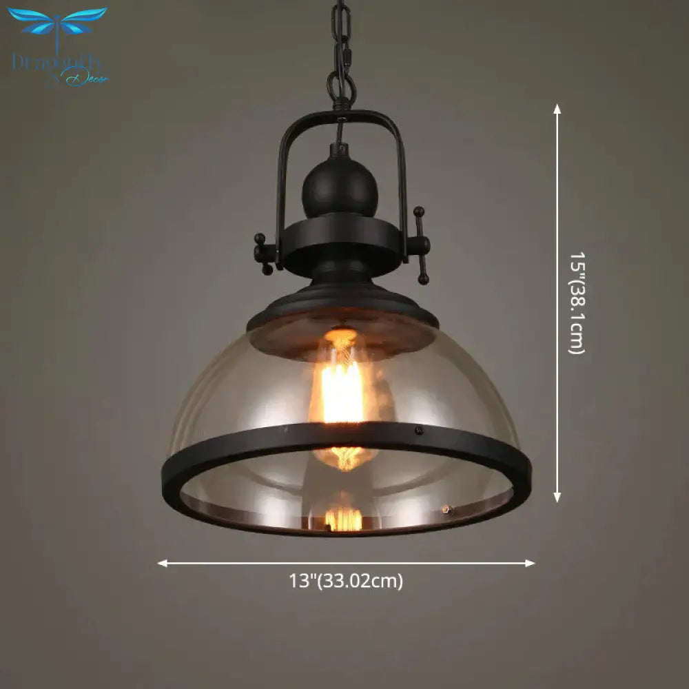 Glass Pot Shaped Suspension Lamp Industrial 1 - Light Bistro Bar Pendant Lighting In Black