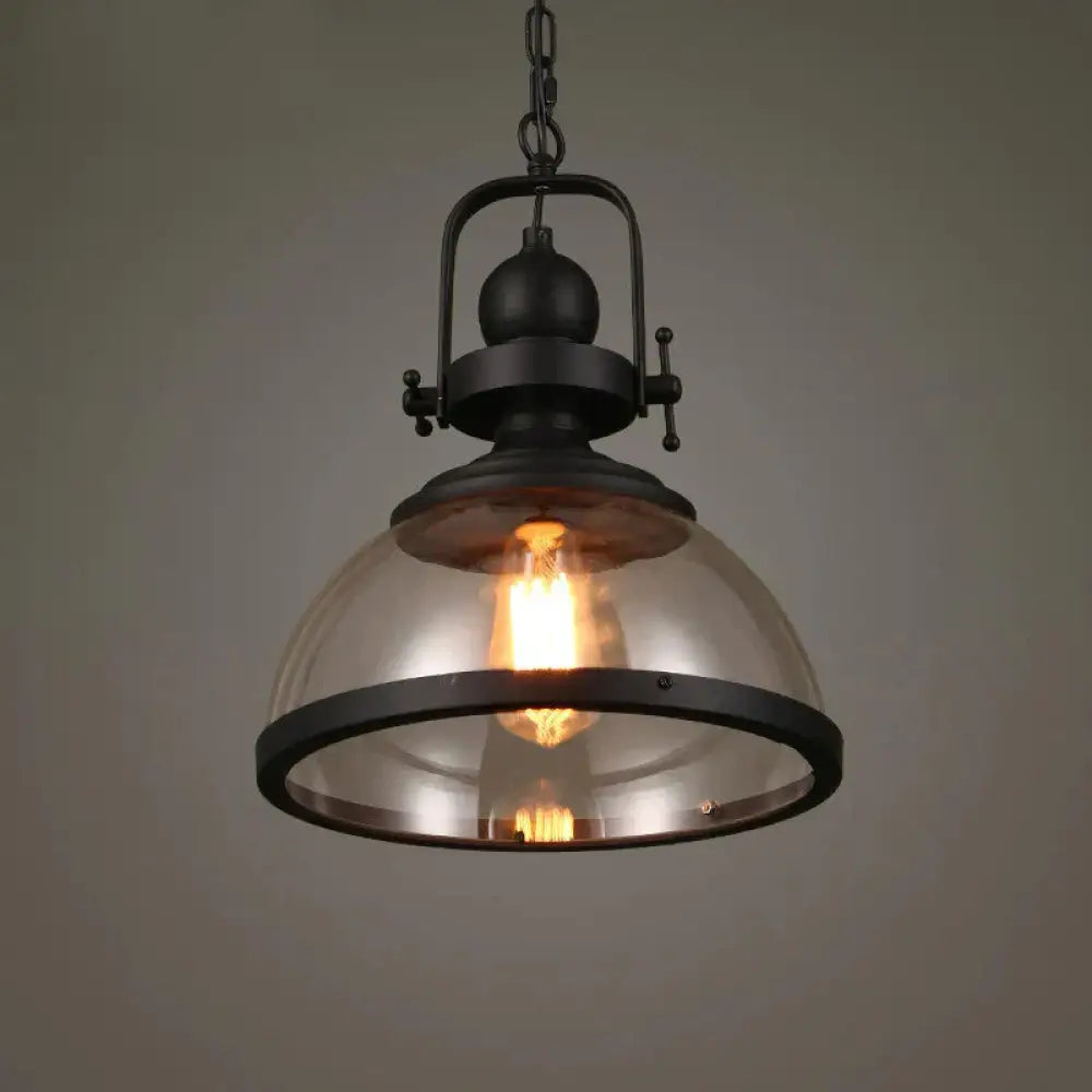 Glass Pot Shaped Suspension Lamp Industrial 1 - Light Bistro Bar Pendant Lighting In Black / Bowl
