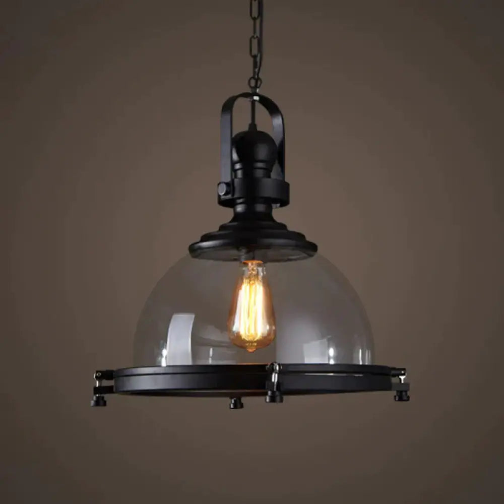 Glass Pot Shaped Suspension Lamp Industrial 1 - Light Bistro Bar Pendant Lighting In Black /