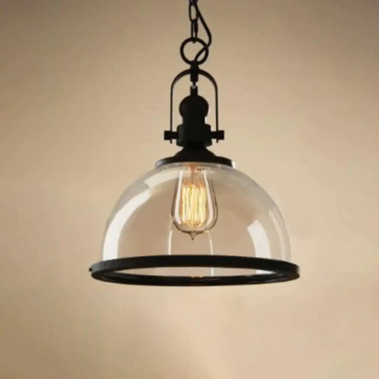 Glass Pot Shaped Suspension Lamp Industrial 1 - Light Bistro Bar Pendant Lighting In Black / Dome