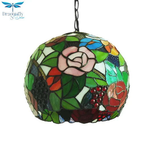 Global Pendant Light Tiffany - Style Stained Glass Antique Bronze 1 Head Ceiling Hanging