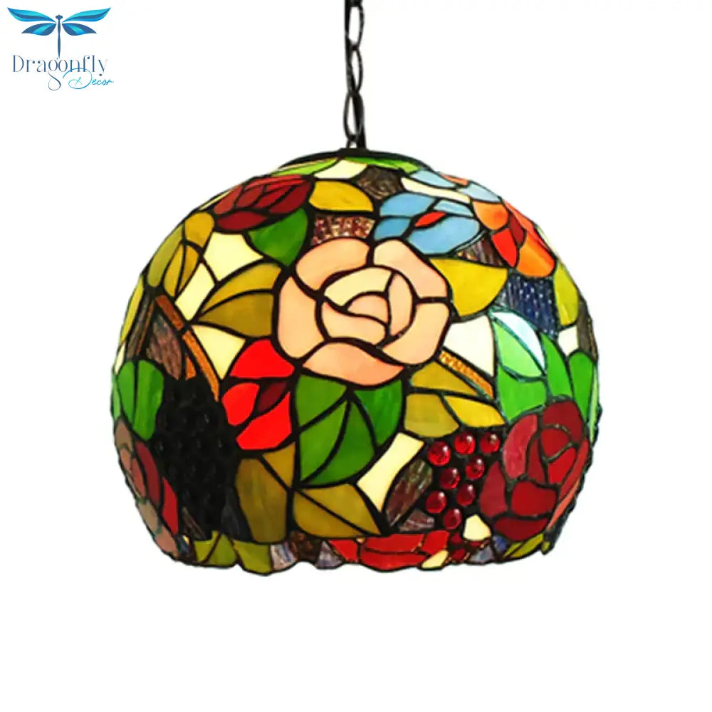 Global Pendant Light Tiffany - Style Stained Glass Antique Bronze 1 Head Ceiling Hanging