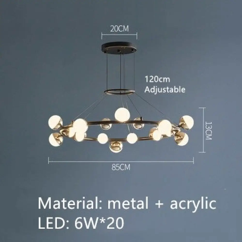 Gold Balls Indoor Led Chandelier - Art Deco Round Lighting Fixtures With Acrylic Ball Accents