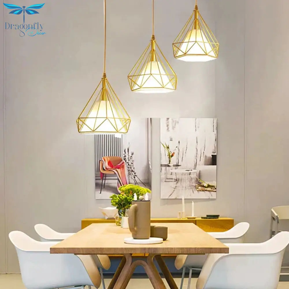 Gold Color Pendant Lights Triangle Shape Nordic Style 1Head/3Heads Hanging Lamp Simple Metal