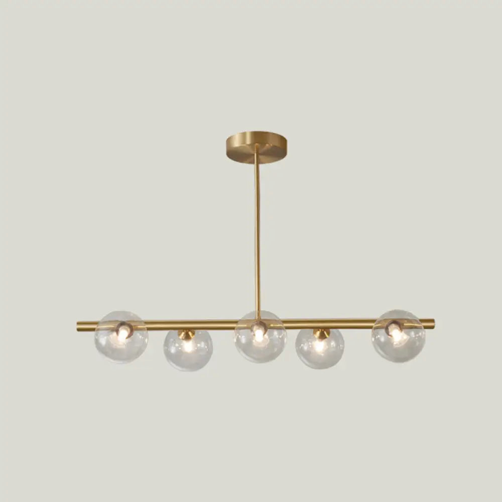 Gold Linear Island Pendant Light With Spherical Glass Shade - Perfect For Dining Table And