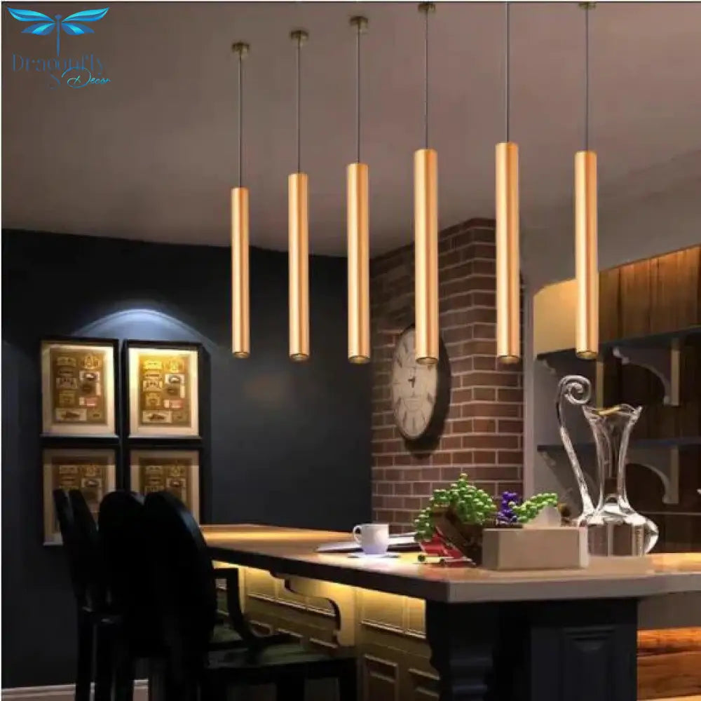 Gold Pendant Lamp Down Lights Kitchen Island Dining Living Room Shop Decoration Cylinder Pipe Bar