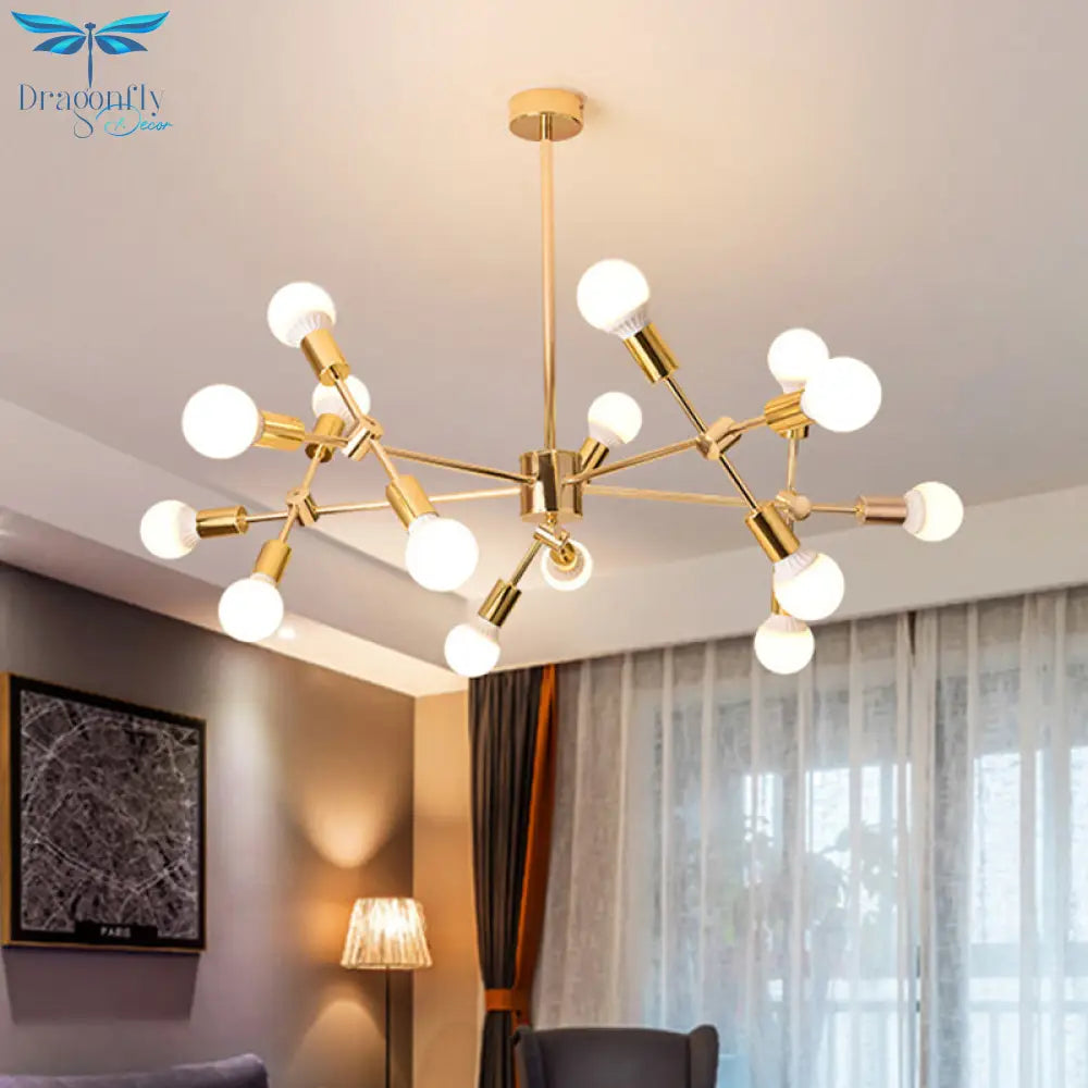 Gold Sputnik Hanging Ceiling Light Modern Nordic 15 Lights Iron Chandelier Pendant Lamp For Living