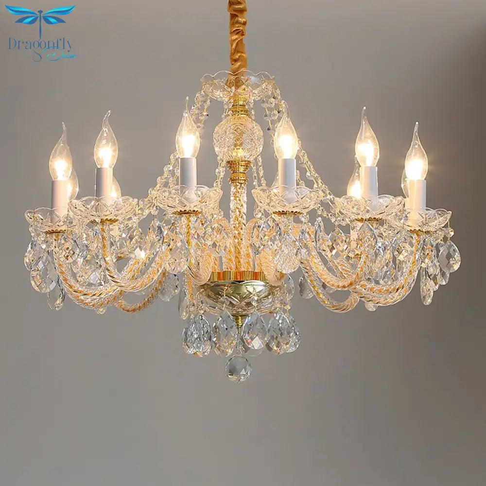 Golden Brilliance: Luxury Crystal Chandelier - An Opulent Suspension Luminaire For Bedroom Living