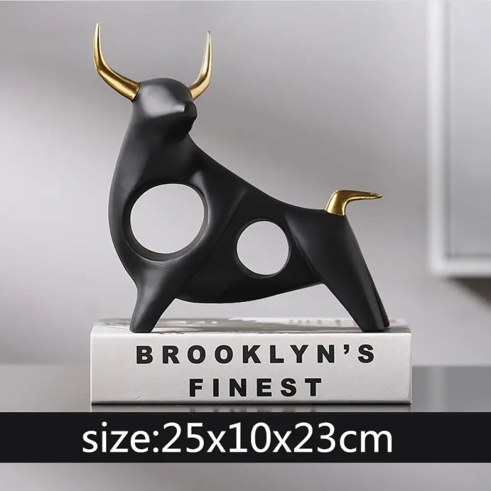 Golden Bull Sculpture: Abstract Resin Decor With European Flair Black - A Items
